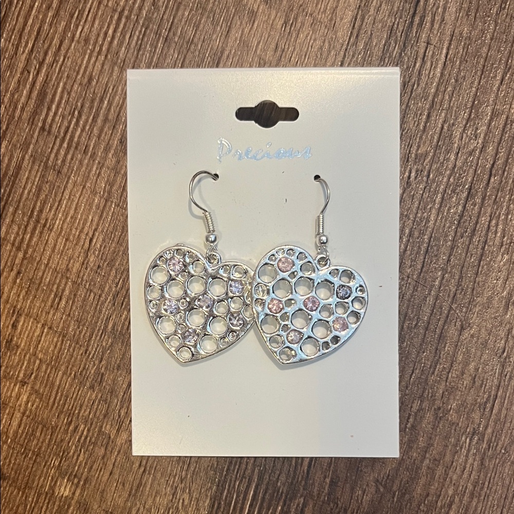 NWT Precious Silver Heart Dangle Earrings